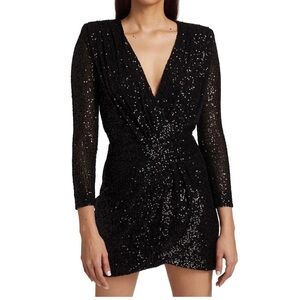 Ramy Brook long sleeve deep V-neck sequin cocktail dress